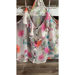Arizona Jeans XL Floral Sheer Racerback Flowy Top